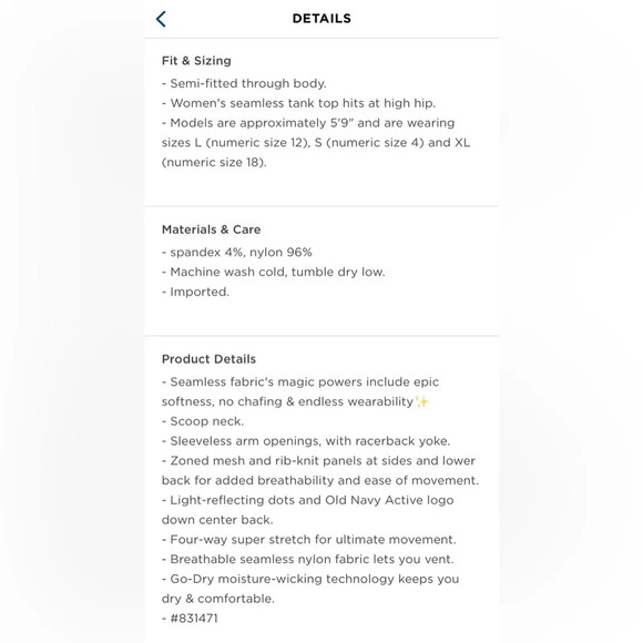 OLD NAVY‎ Seamless Performance Racerback Tank Top in Bluefield - Picture 8 of 8